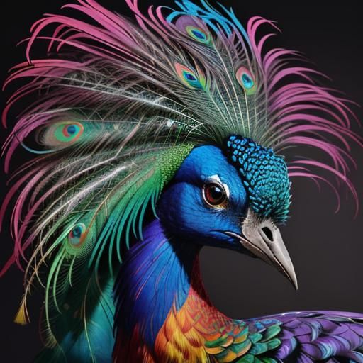 Vibrant Portrait in Abstract Expressionism with Peacock Feat...