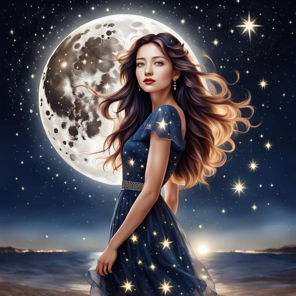 A Celestial Beauty Basks Under Starry Skies