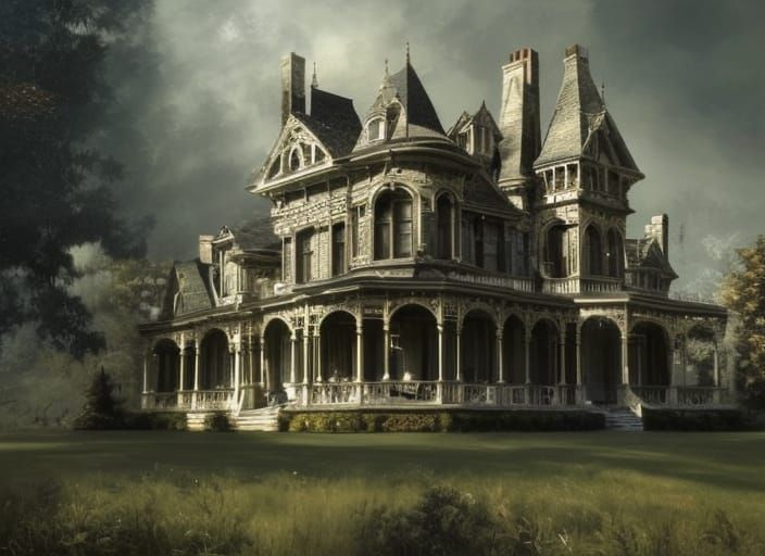 Haunted Victorian Mansion Landscape Painting in 8k