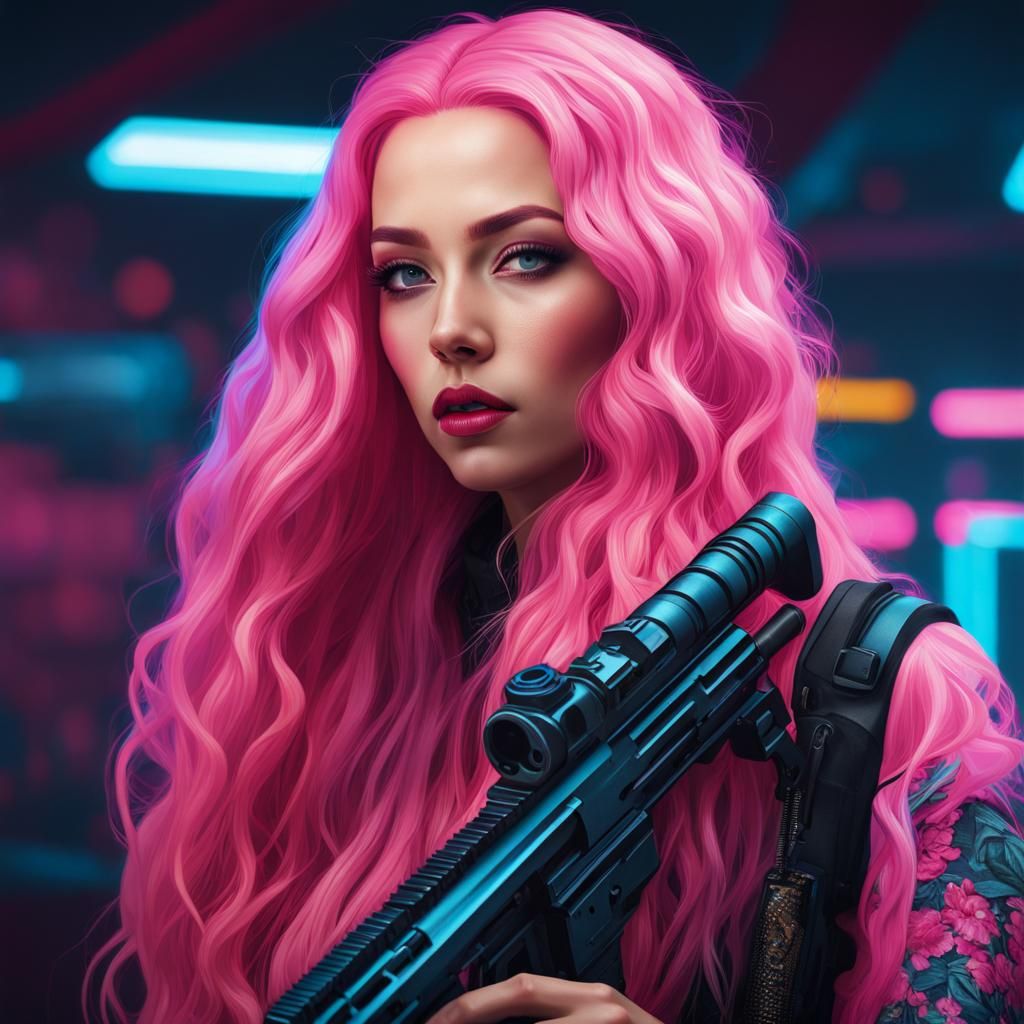 Glamorous Cyberpunk Goddess with Intense Fuchsia Locks