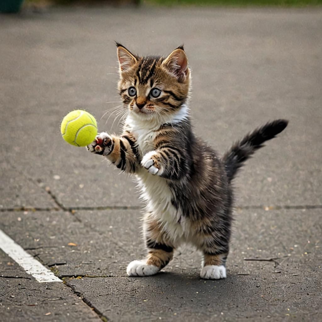 kitten playing with a tennis ball