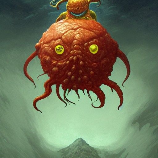 Hyperrealistic Cthulhu Figure in Deep, Dreamlike Landscape