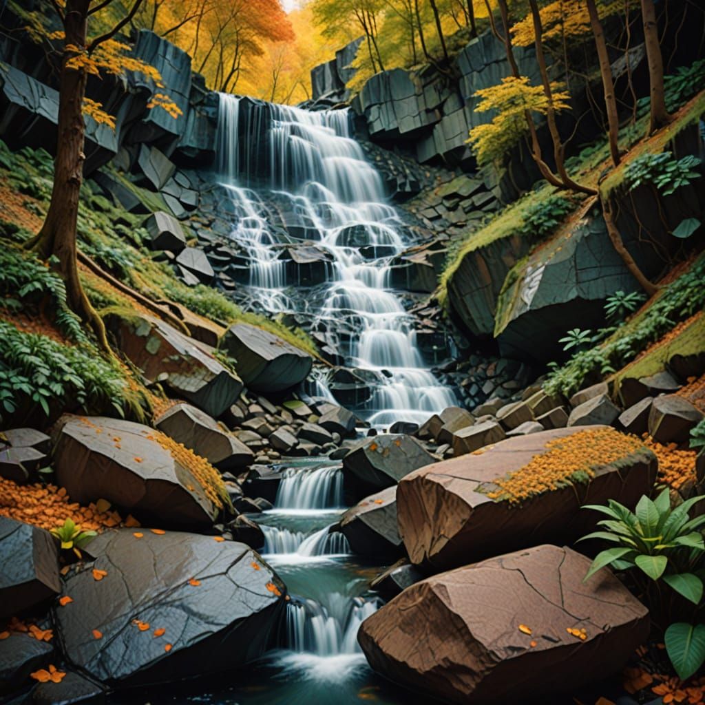 Escher-Inspired Waterfall Tessellation in Double Exposure