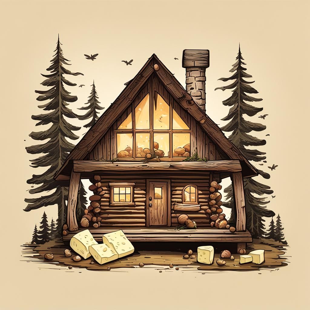 A Log Cabin Scene with White Cheddar Cheese and Forest Mushr...
