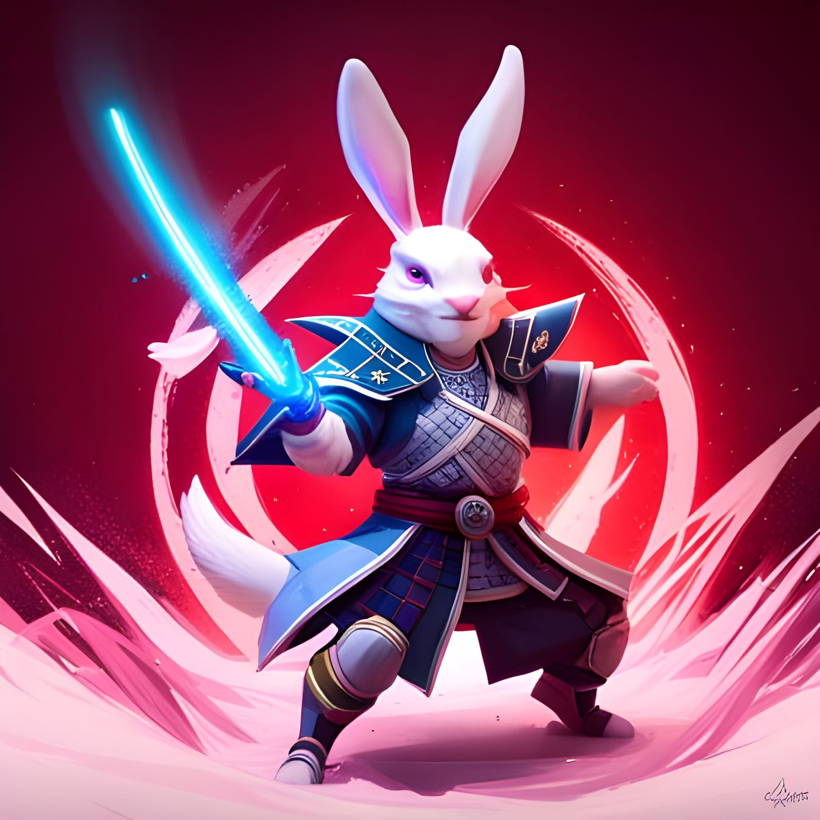 Fluffy Samurai Rabbit in Epic Action Pose