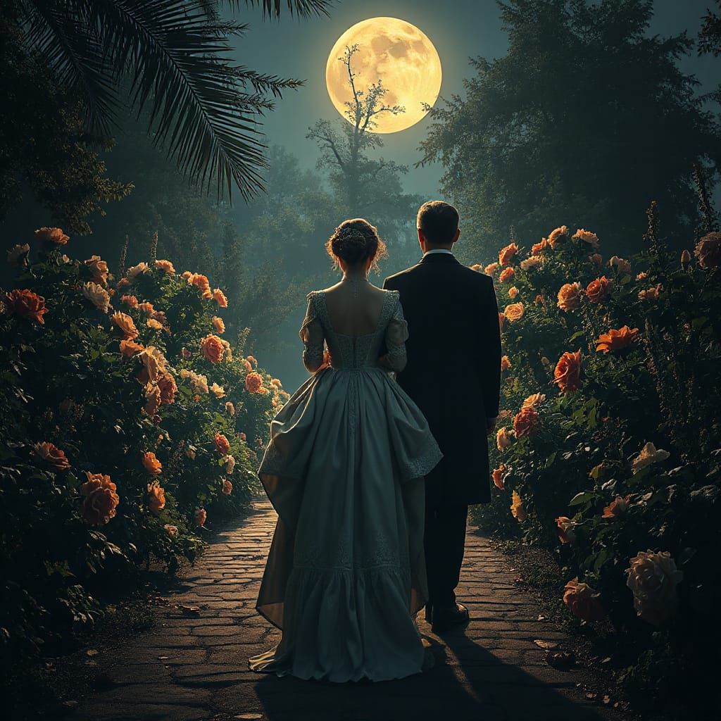 Victorian Romance in Moonlit Garden