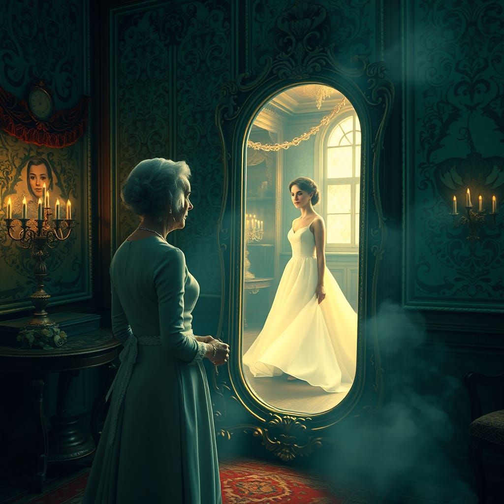 Nostalgic Reflection: Woman and Her Younger Self