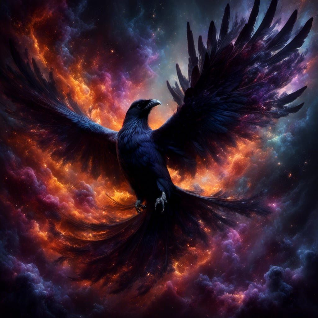 Mysterious Raven Queen in Vibrant Dreamlike Surrealism