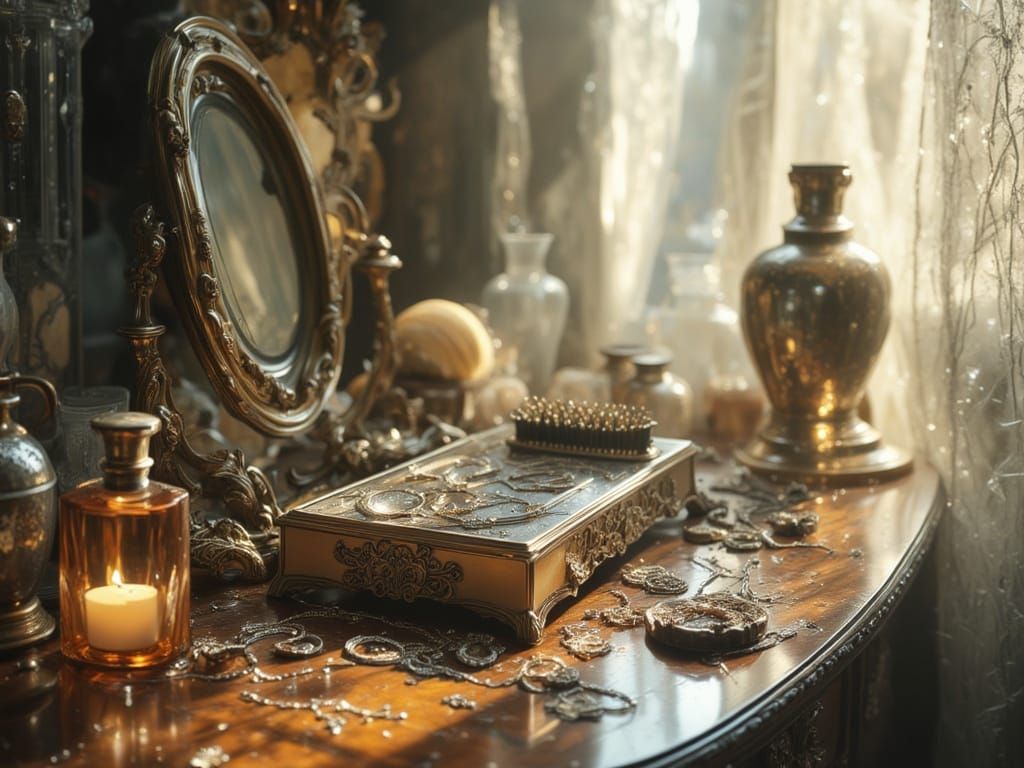 Photorealistic Vanity Table Scene with Soft Afternoon Light