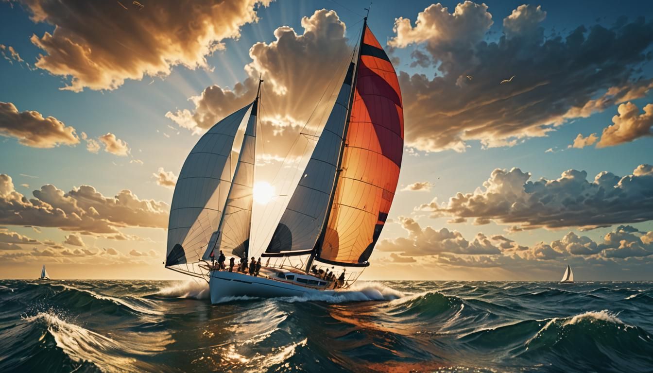 Cinematic Sailboat Racing in Triadic Colors
