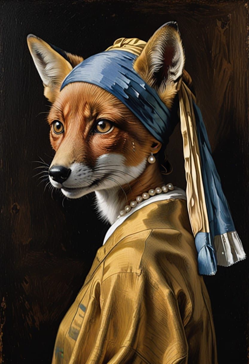 A Girl with a Pearl Earring in a Fox-Inspired Portrait