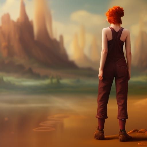 Ethereal Redhead in Fantastical Landscape