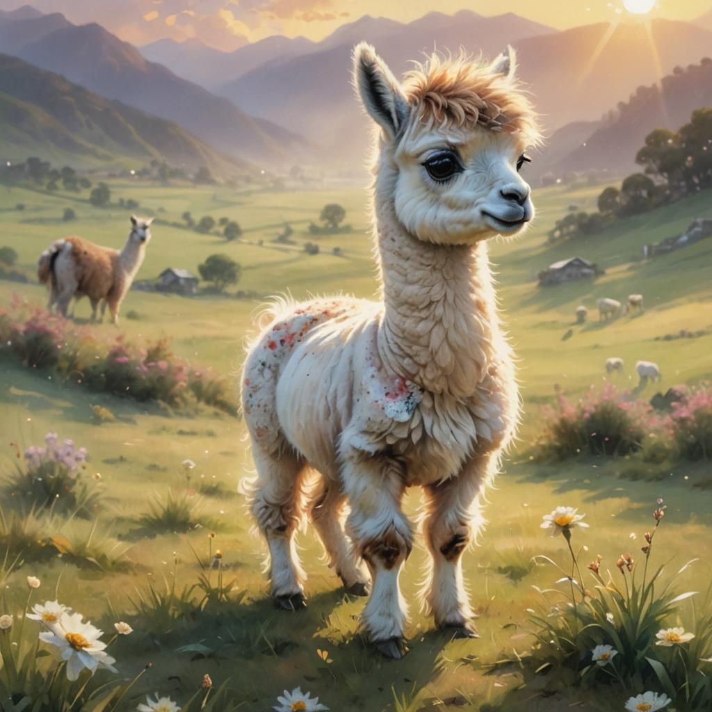 Enchanted Baby Llama in Peru's Ethereal Landscape