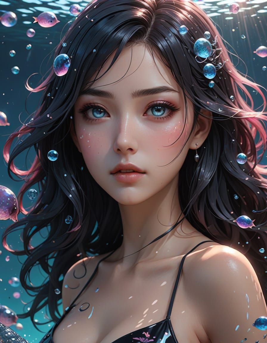Dreamy Manga Anime Woman with Jellyfish in 3D Pop Art