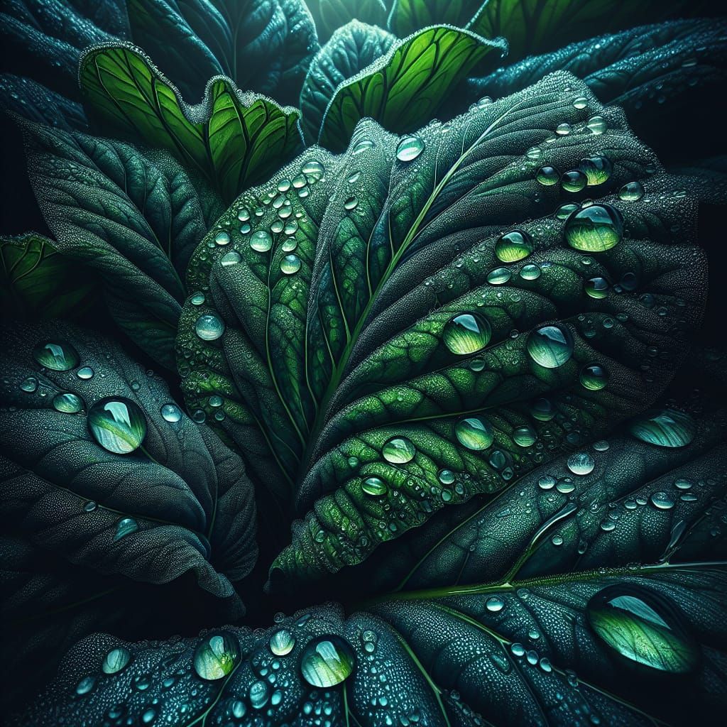 Dewy Green Leaf in Cinematic HDR Style