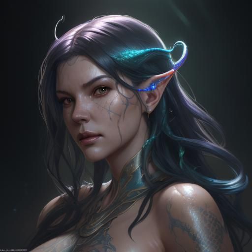 Siren Serpent Goddess in Vibrant Hyperdetailed Portraiture