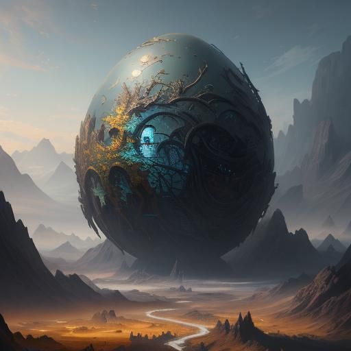 Egg in Vibrant Fantastical Landscape