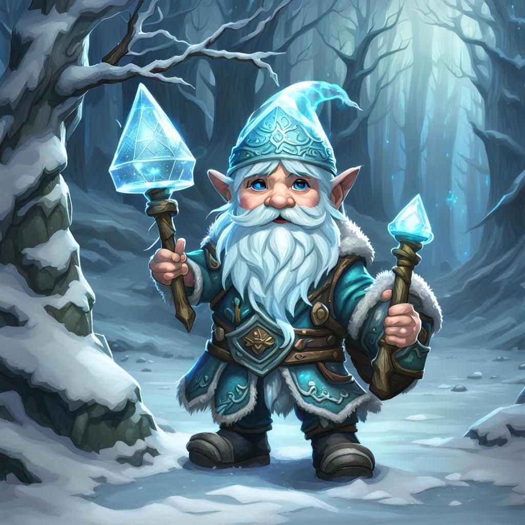 Winter Gnome in Ethereal Frosty Scene