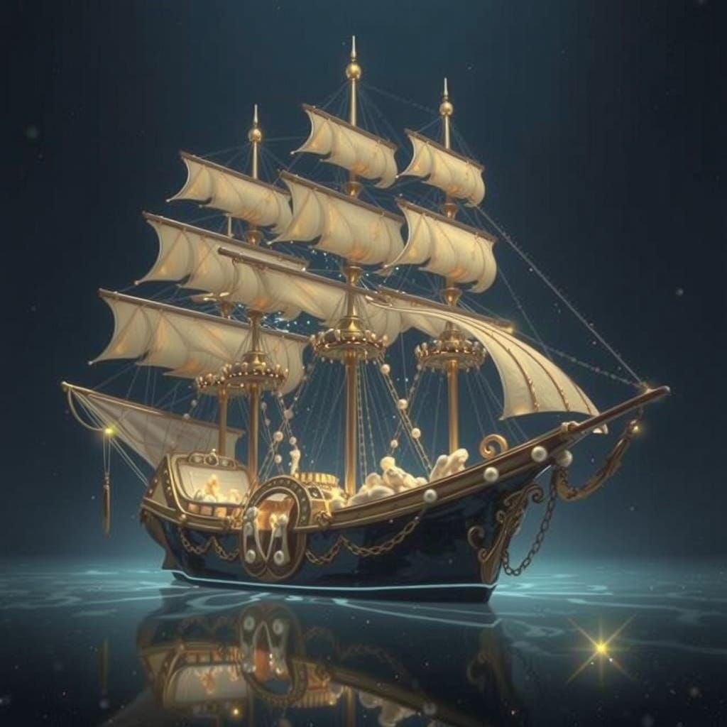 Radiant Glass Ship with Gold Detail in 3D
