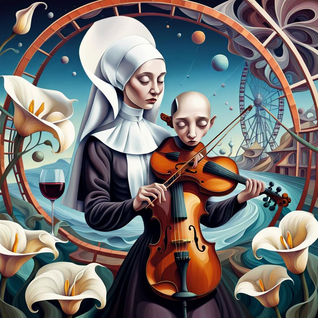 [ A nun playing the violin ]