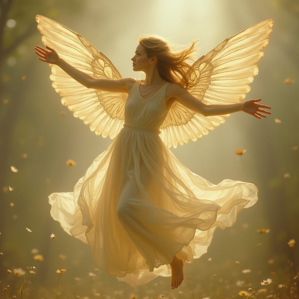Delicate Winged Goddess in Ethereal Light