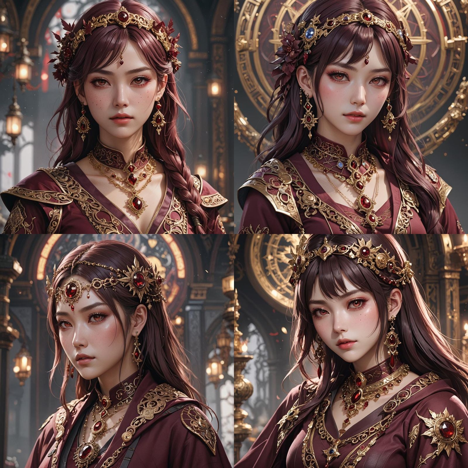 Ethereal Goddess in Rich Maroon Attire