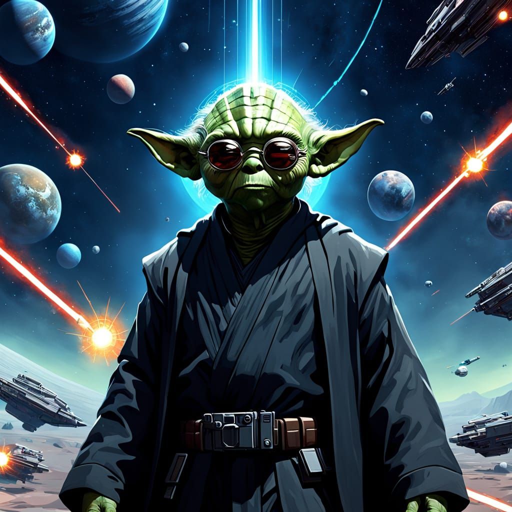 Yoda as Sci-Fi Agent in a Galaxy Scene