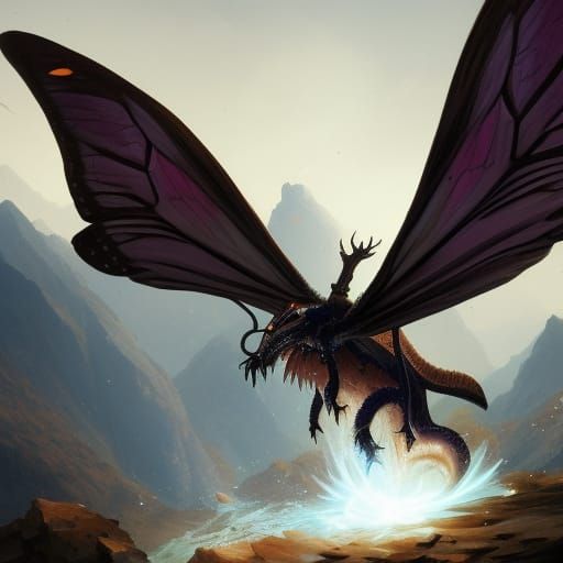 Ethereal Dark Fantasy Wyvern Amidst Treasure
