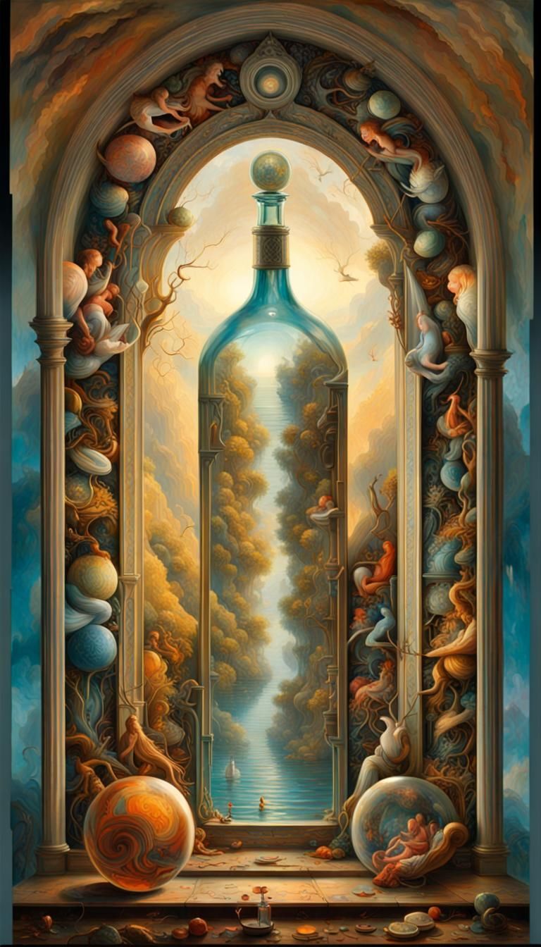 Surreal Portal Bottle in Intricate Artistic Style