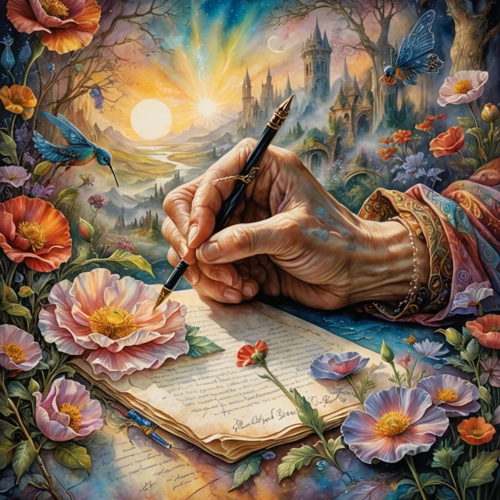 Writer's Hand Blooms Delicate Poppy in Soft Watercolor Textu...