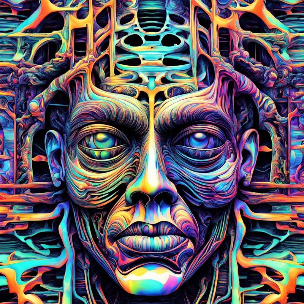 Distorted Bio-Mechanical Portrait in Surrealist Style