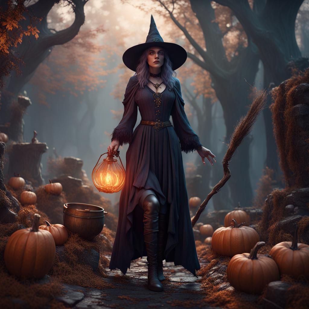 Magical Witch in Vibrant Fantasy World