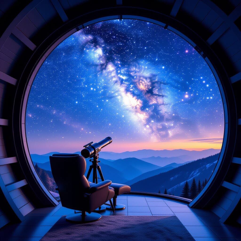 Mountaintop Observatory Under Starry Nebula Sky