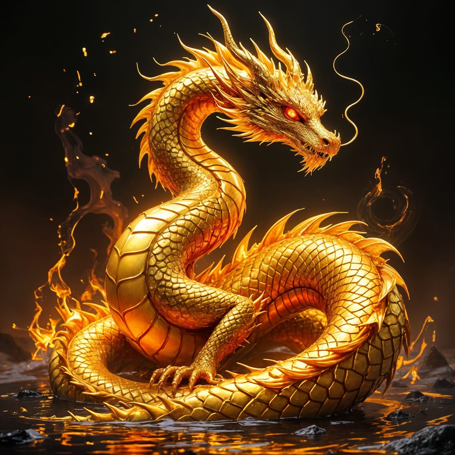 Living Liquid Gold Dragon in Molten Form