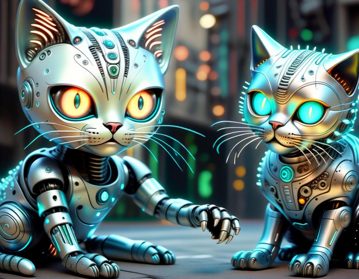 Customizable Robotic Cat Interacts with Owner in a Futuristi...