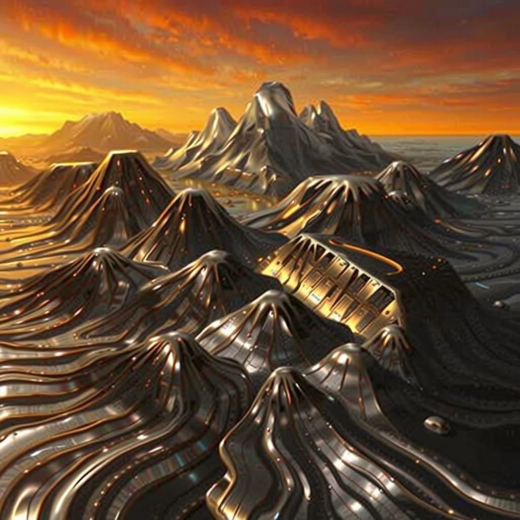 Liquid Mercury Metal Landscape From Sky View