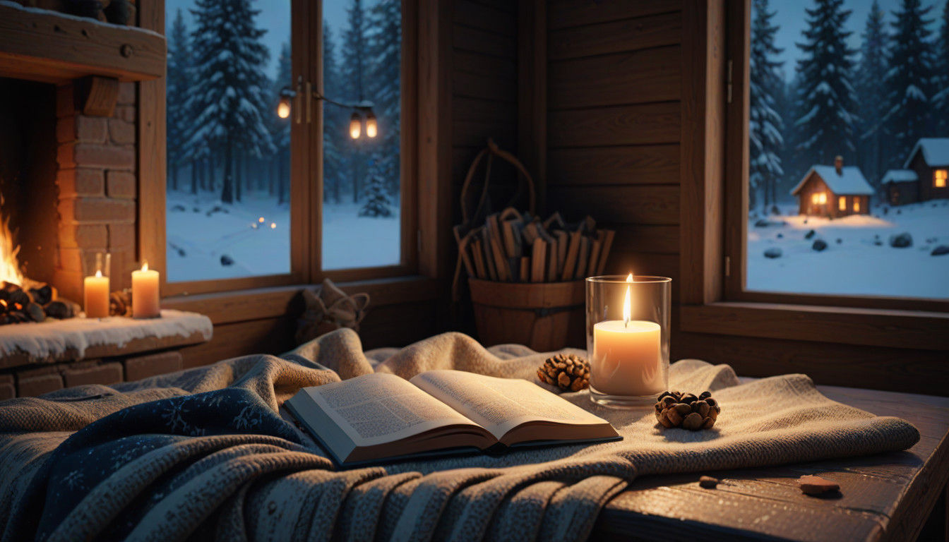 Cozy Winter Bedroom with Fireplace and Candles