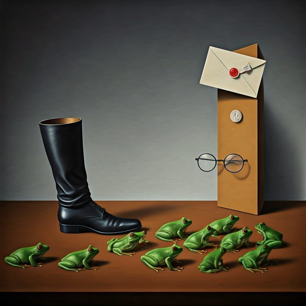 Surrealistic Frog Portrait with Glasses and Letters