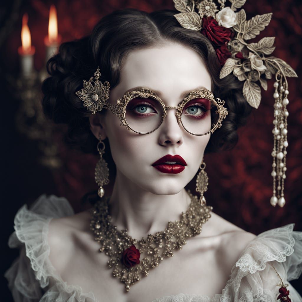 Surreal Portrait of Woman with Vintage Glasses