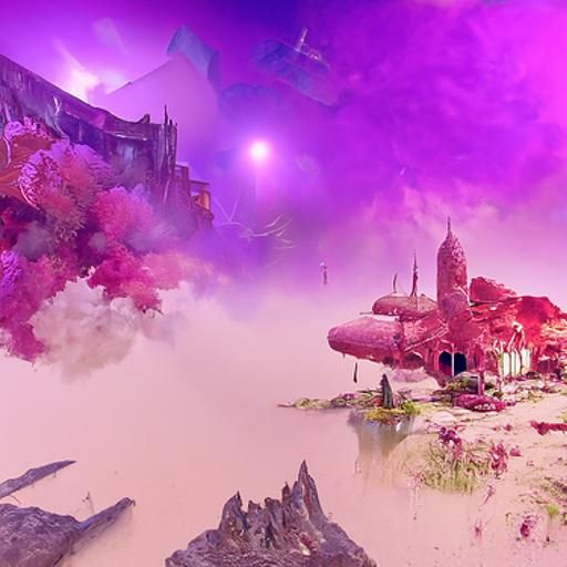 Ethereal Fantasy Realm in Vibrant Pink and Purple