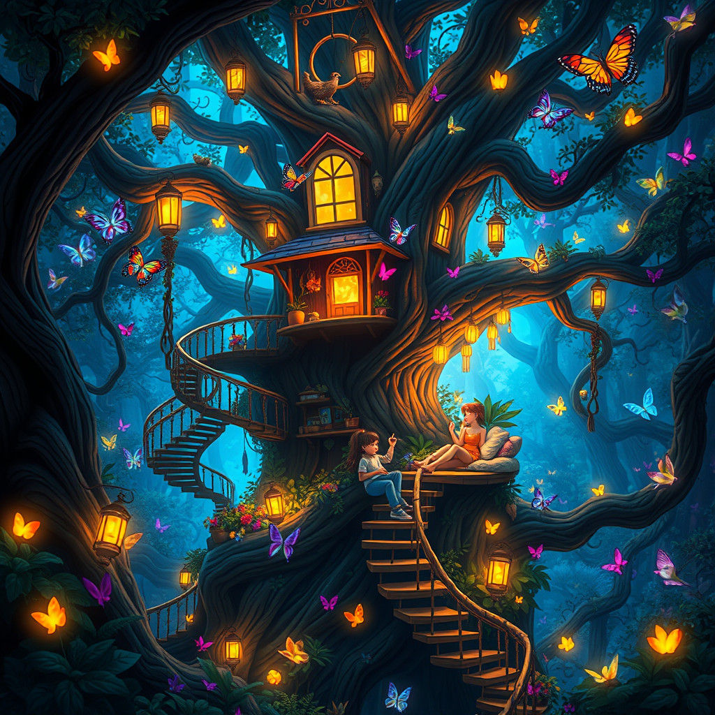 Magical Treehouse Oasis in Vibrant Rainforest