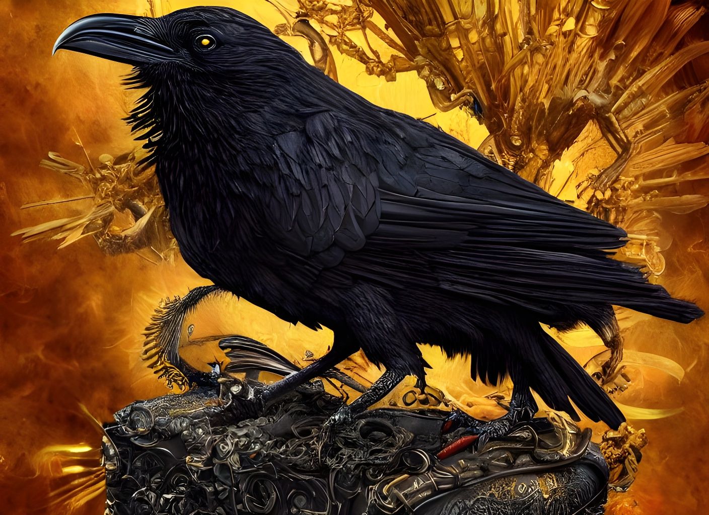 A Raven Steals the Flame of Prometheus in Elegant, Intricate...