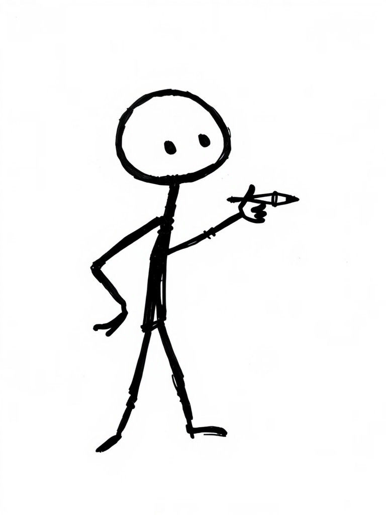 Stick Figure Creates Whimsical Self-Portrait in Thick Brush...