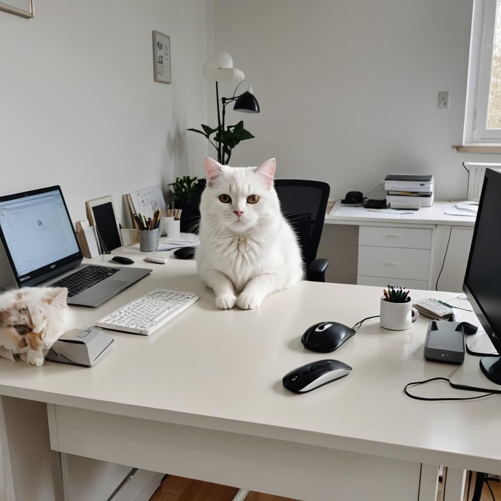 Cozy Study with British White Cat