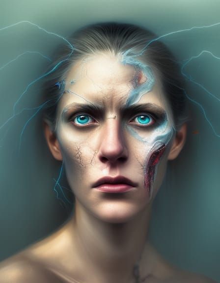 The ghost of electricity howls in the bones of her face