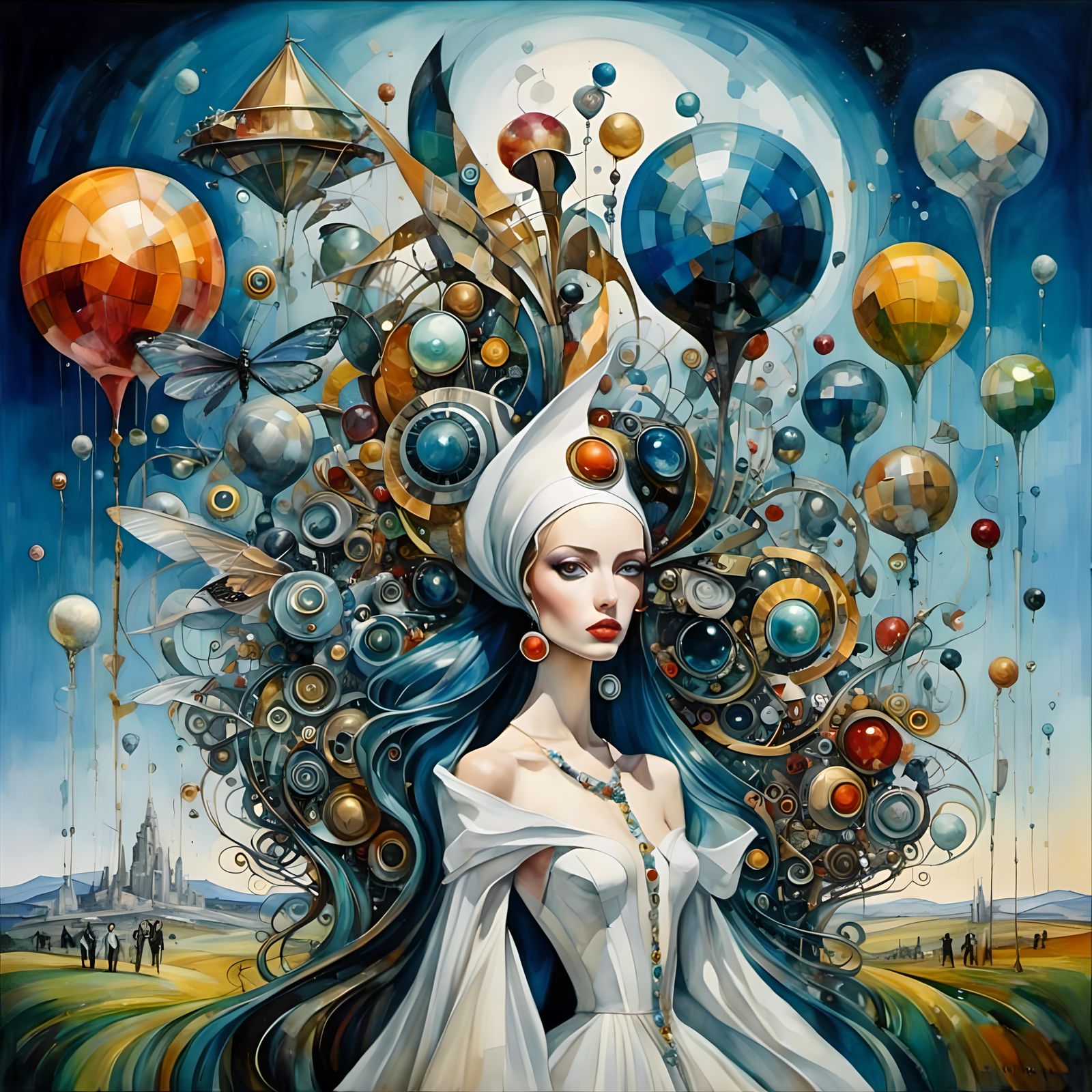 Surreal Celestial Whimsy in Fashionable Cubist Masterpiece