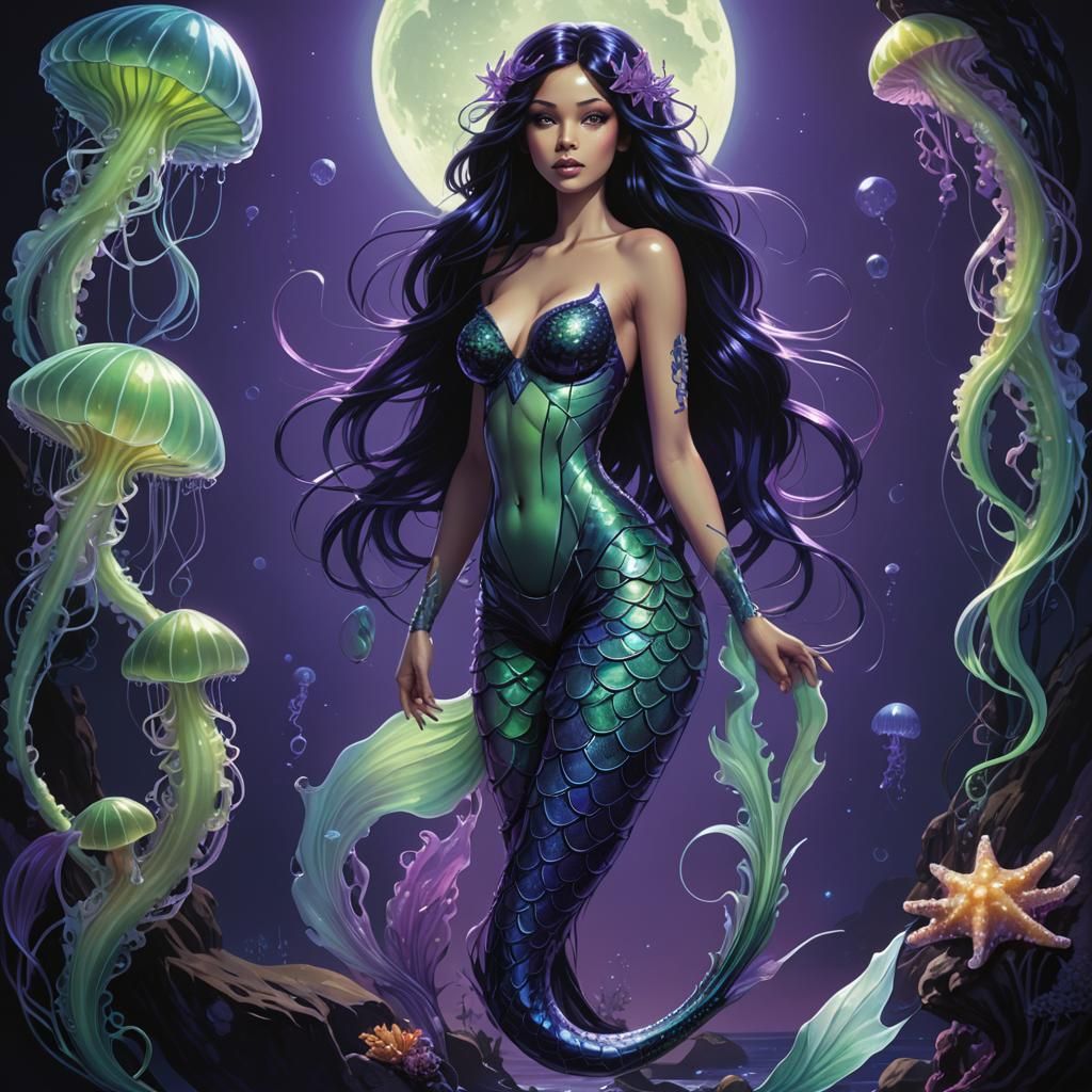 Gothic Mermaid in Mystical Oceanic World