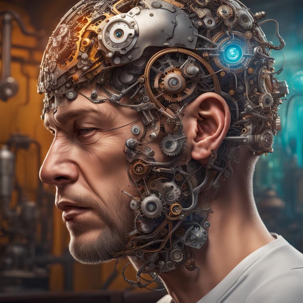 Man with a mechanical brain