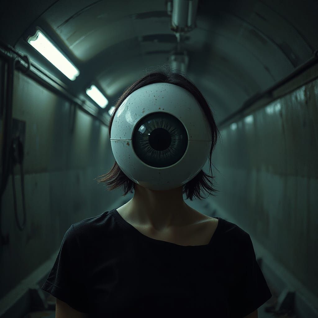 Eerie Digital Painting of Woman With Eyeball Mask