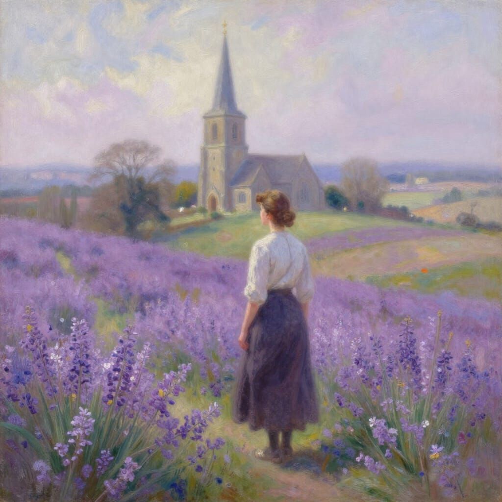 Ethereal Violet Flower Landscape in Pastel Tones